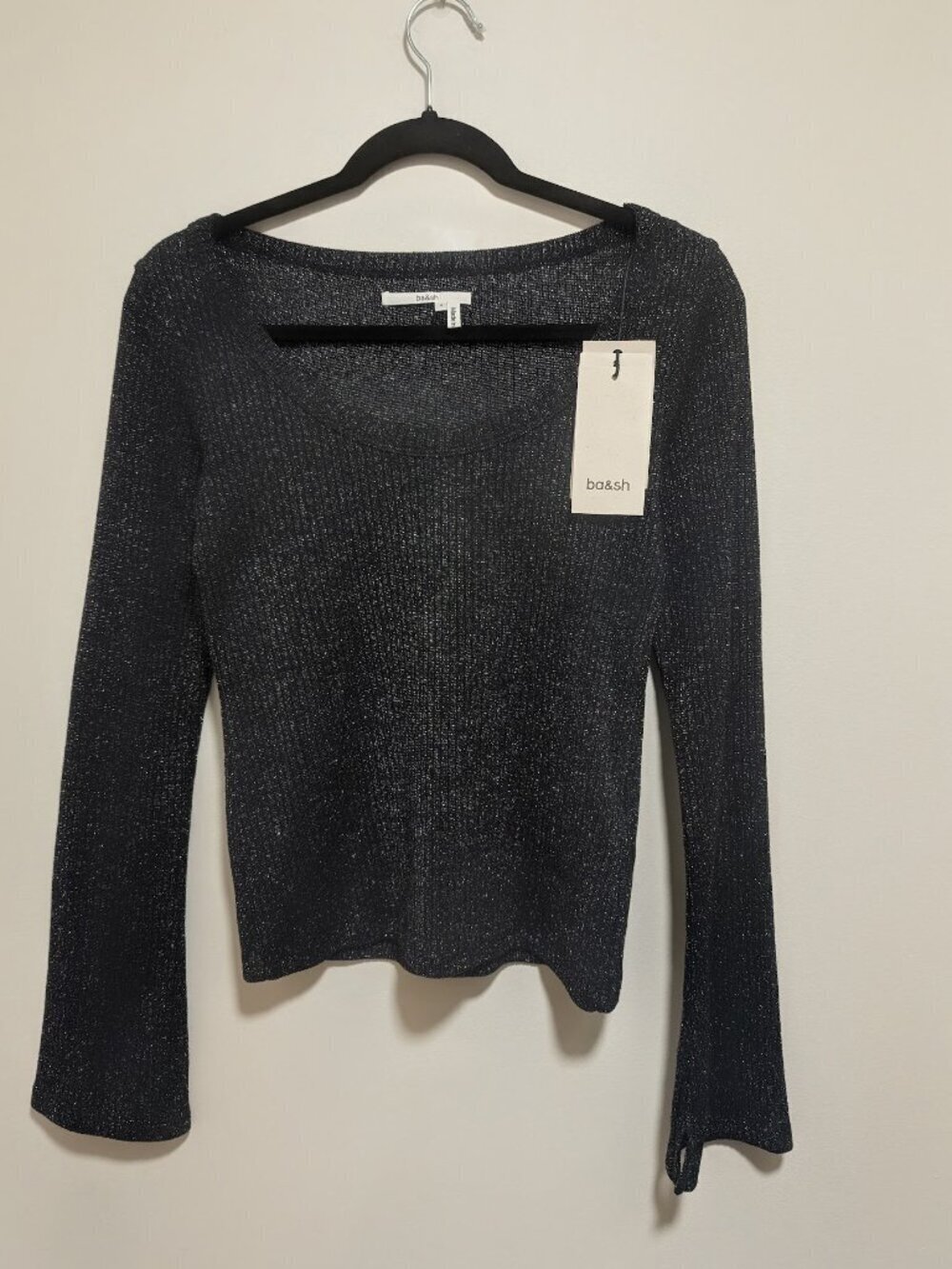 ba&sh | Lily Ribbed Metallic Scoop Neck In Black/Silver - Picture 4 of 14